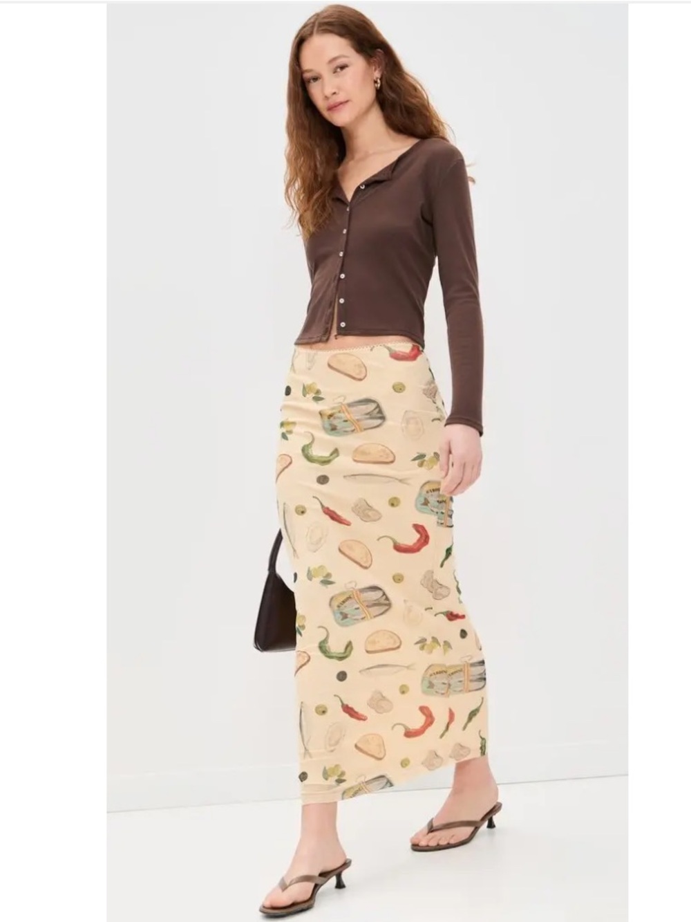 LAST CHANCE‼️ Beige Maxi Skirt with Playful Food Print